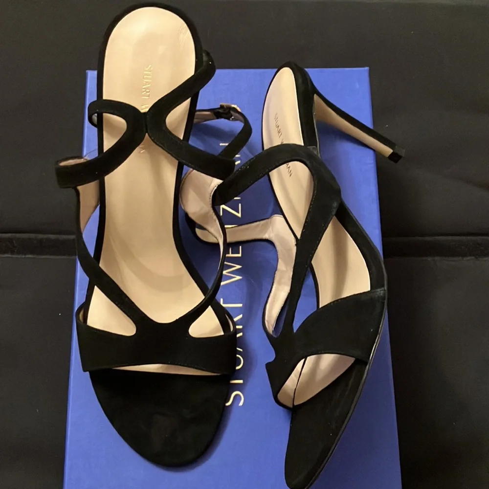 Stuart Weitzman, Mariposa 80 Heeled Sandal, Black, US 10